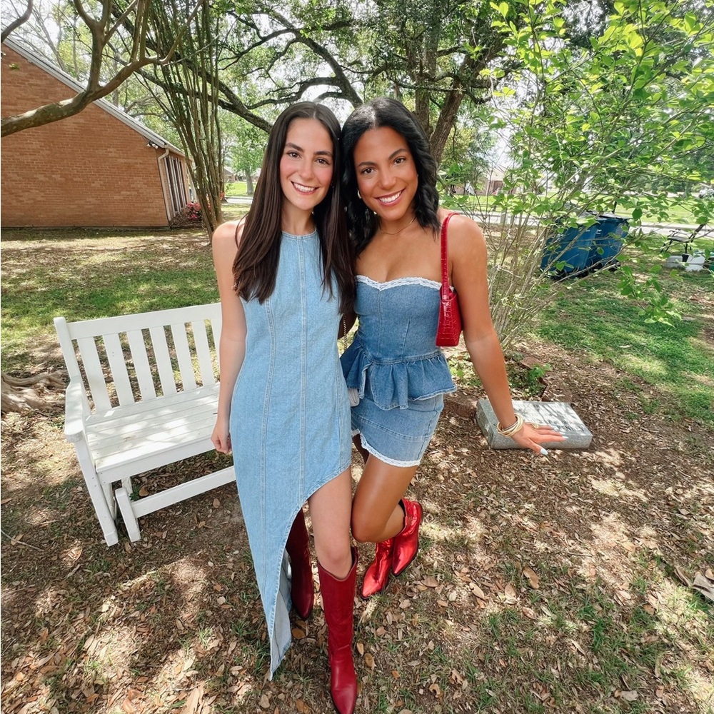 denim and lace dress